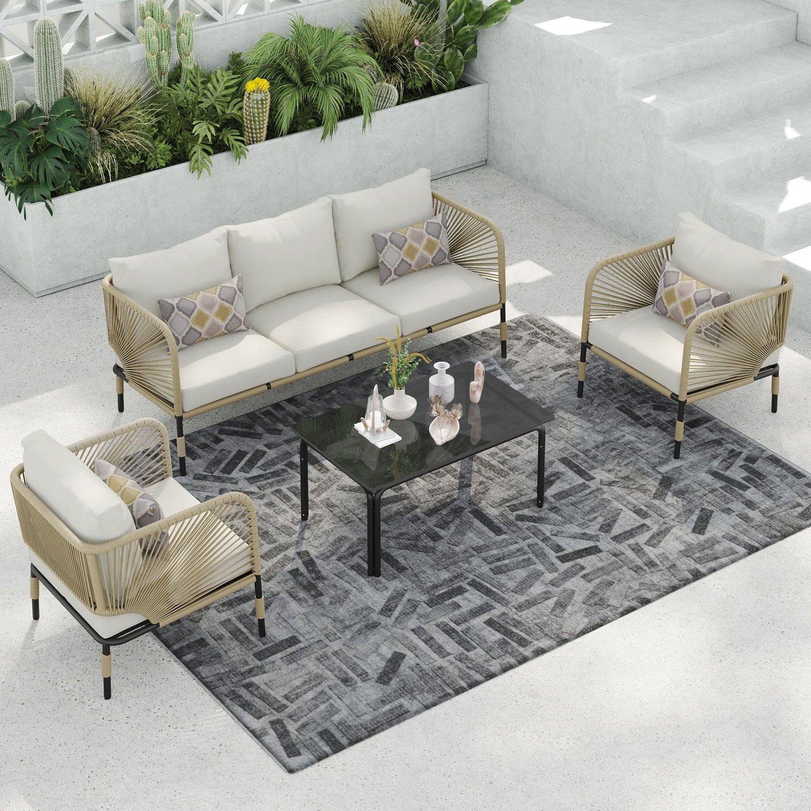 01_8a1a4803-86c9-4740-b964-86a779bd3d7c Kylie Outdoor Sofa Set 3 Seater , 2 Single seater and 1 Center Table Braided & Rope(Tan) - Image 1