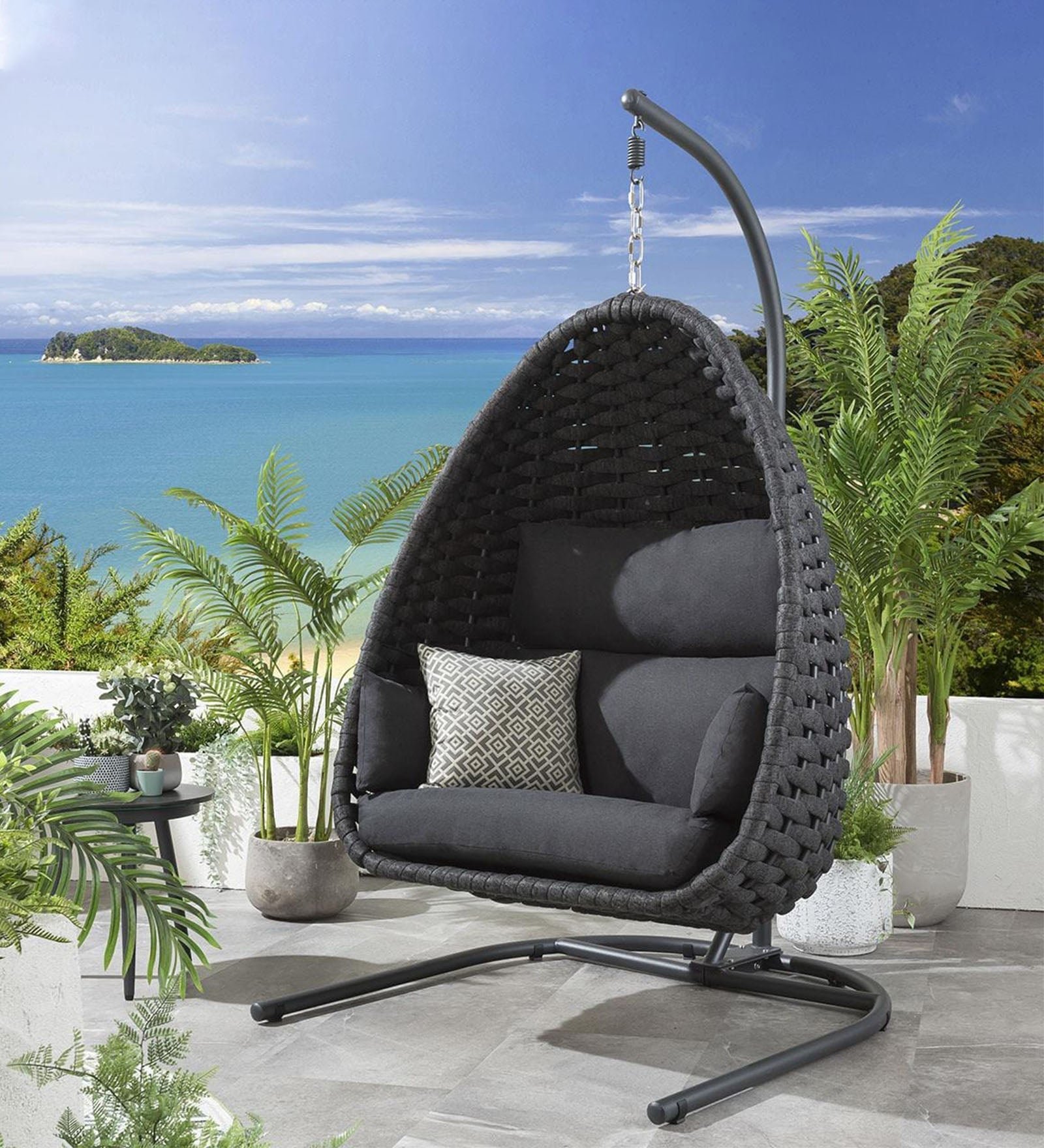 02_9ab9cf7e-126a-4102-aa9b-9dad7eff9d73 Eurig Single Seater Hanging Swing With Stand For Balcony, Garden (Grey) Braided & Rope - Image 1