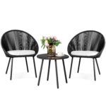 Volta Outdoor Patio Seating Set 2 Chairs and 1 Table Set (Black) Braided & Rope - Image 5