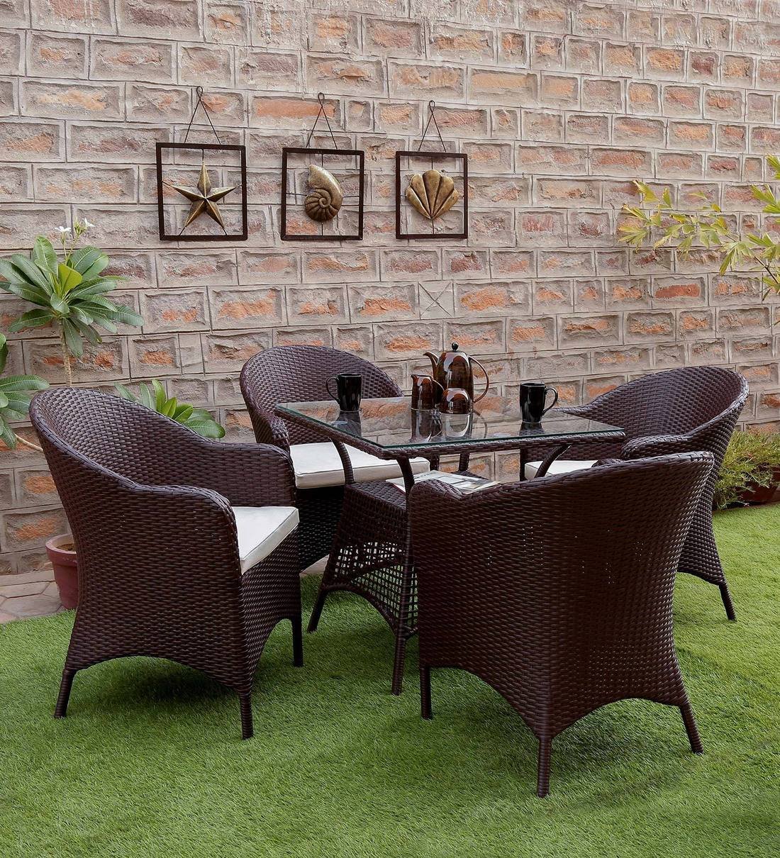 1_260178dd-b76c-4f1e-aa7e-ff480cad7790 Dushtu Outdoor Patio Seating Set 4 Chairs and 1 Table Set (Dark Brown) - Image 1