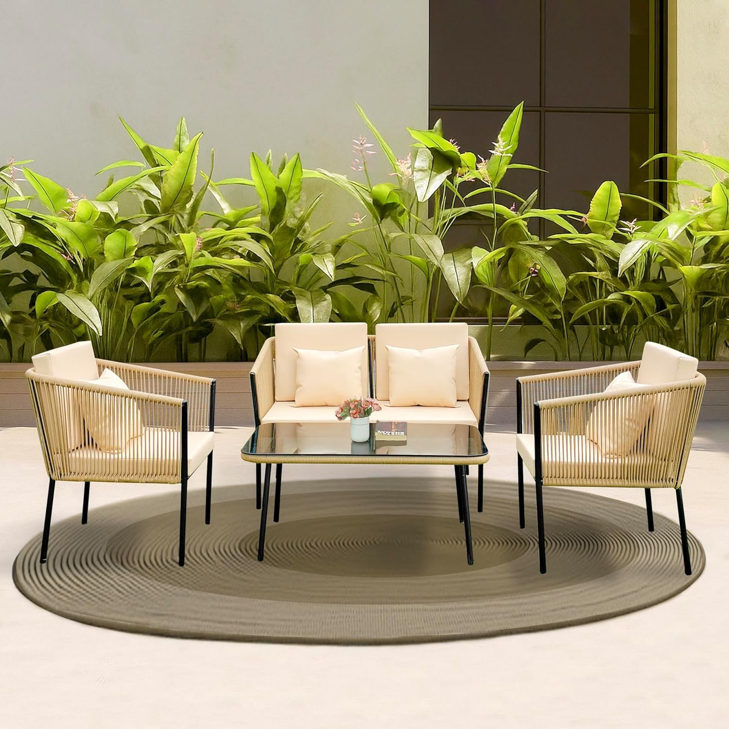 1_2f51864f-3cda-4a07-b30e-753431c0452d Parna Outdoor Garden Balcony Sofa Set 2 Seater , 2 Single Seater 1 Center Table Set Braided and Rope - Image 1