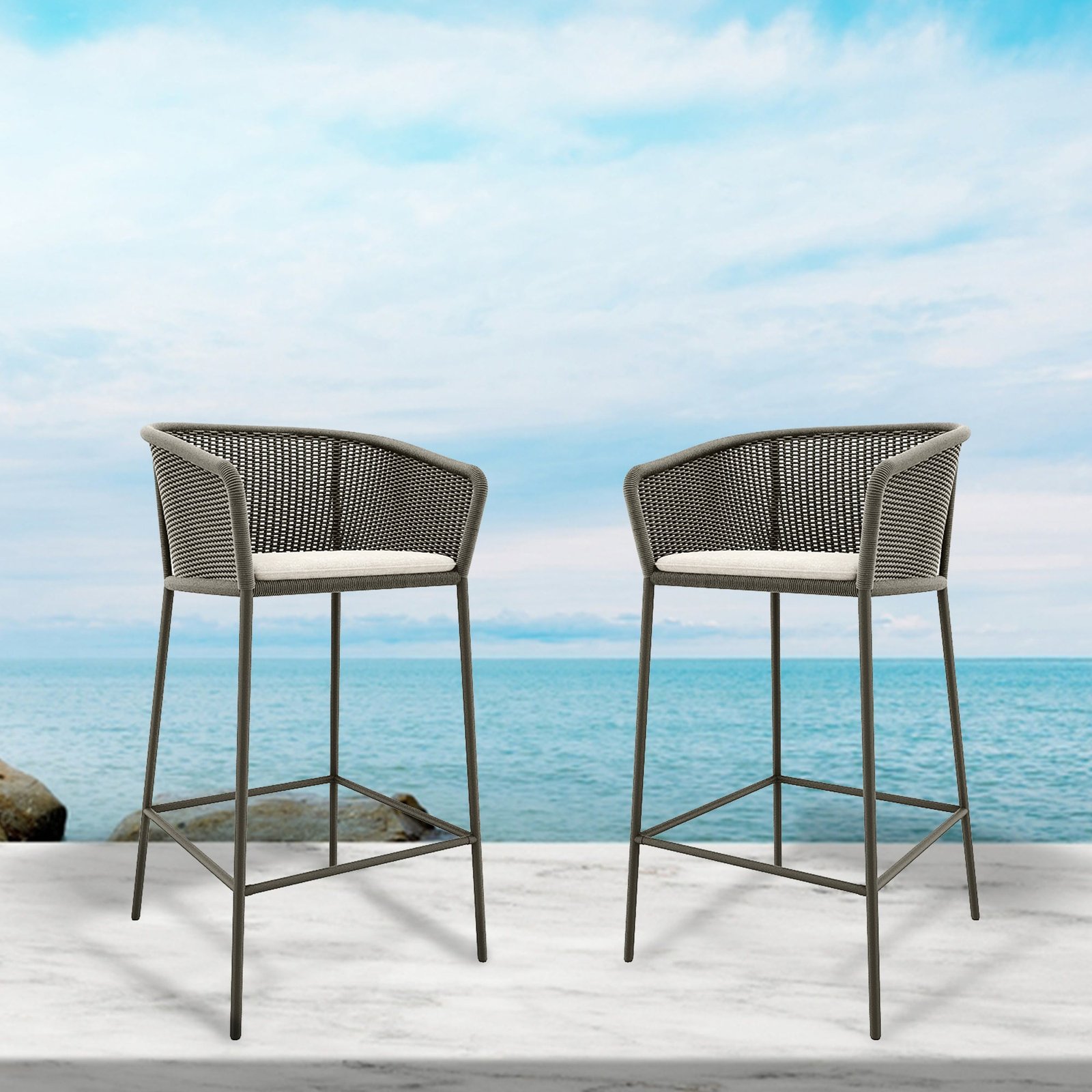 1_57a951c6-a63f-48a8-9bc4-c59a41394808 Cerci Outdoor Patio Bar Chair 2 Chairs For Balcony Braided & Rope (Grey) - Image 1