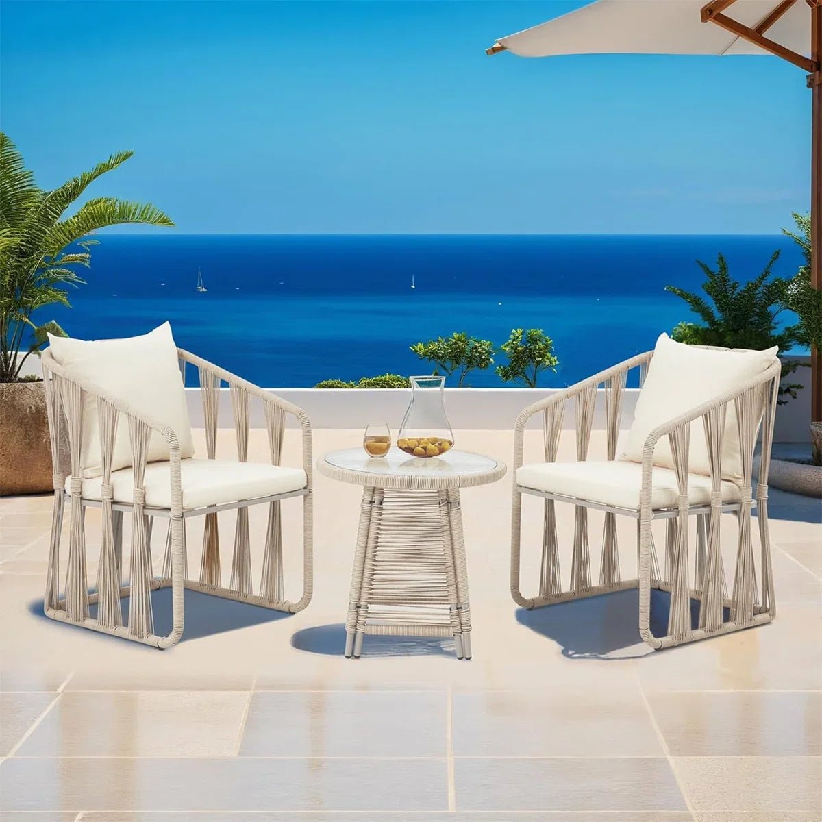 1_72426174-ff2a-4fc7-a357-f2be64fcb17a Varqo Outdoor Patio Seating Set 2 Chairs and 1 Table Set Braided & Rope - Image 1