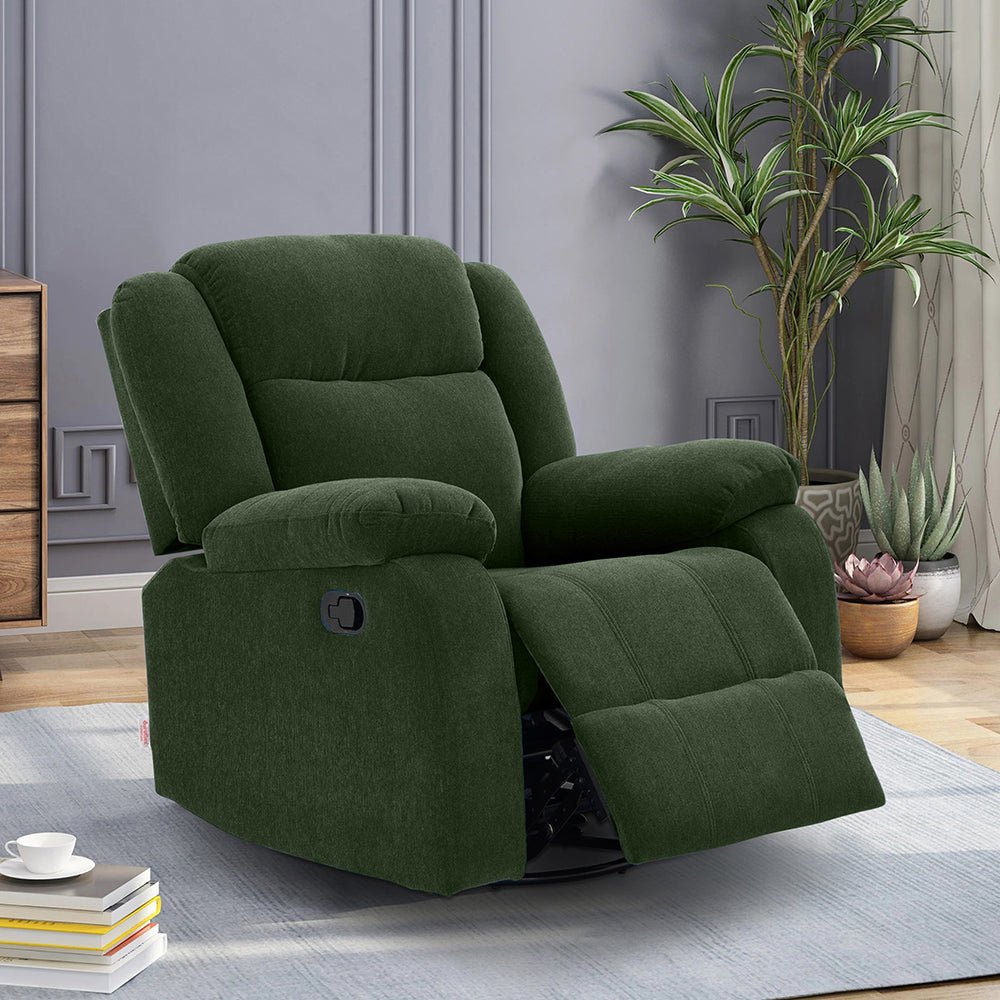 1_a676a559-0d13-40af-8097-db637f88b839 Avalon - Rocking & Rotating Single Seater Fabric Recliner In Green Colour - Image 1
