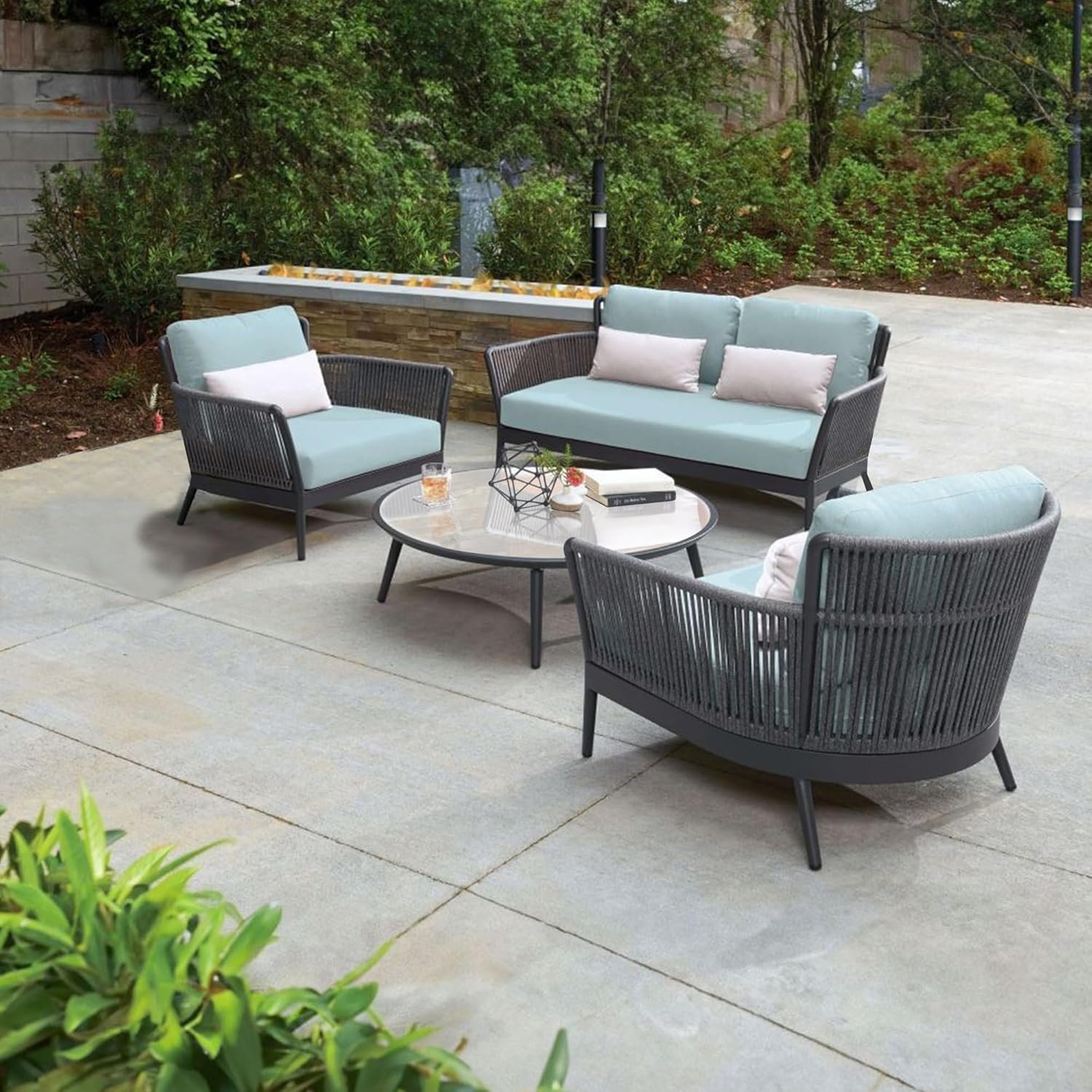 1_ccb41180-8f87-4d79-b901-3ce4da1be0b9 Trecla Outdoor Garden Balcony Sofa Set 2 Seater , 2 Single Seater 1 Center Table Set (Dark Grey) Braided and Rope - Image 1