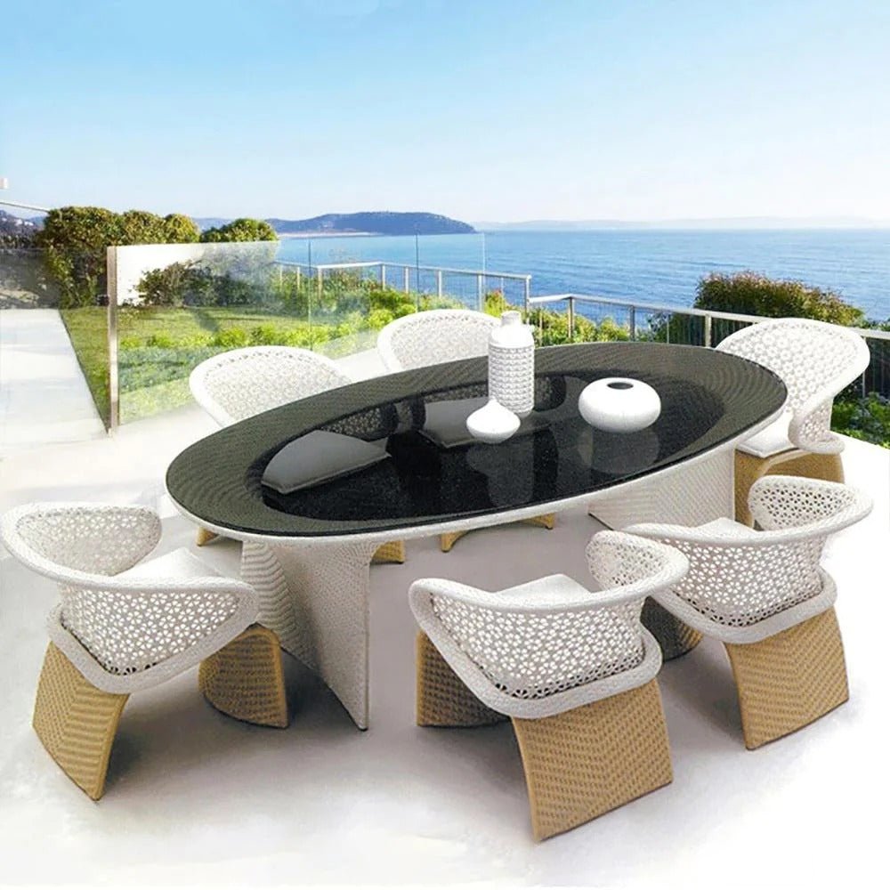 1_dc4f7e41-cbca-48bf-9fa2-897b9709599d Modero Outdoor Patio Seating Set 6 Chairs and 1 Table Set (Tan + White) - Image 1
