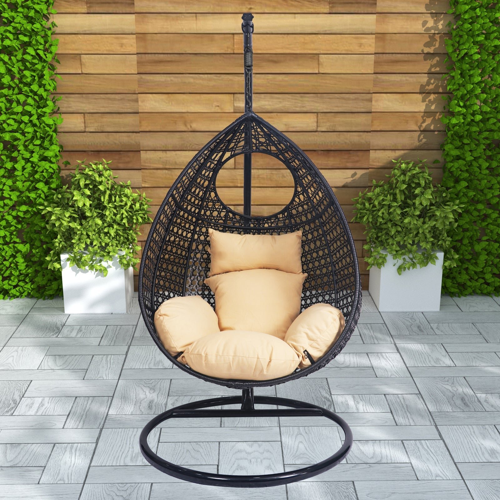 2_5_9f412d25-fffb-4417-849d-6700d0901821 Piro Single Seater Hanging Swing With Stand For Balcony , Garden Swing (Dark Brown) - Image 1