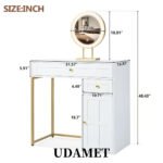 Stylish 31.5" White & Gold Makeup Vanity Desk with LED Mirror, 2 Drawers & Adjustable Shelf - Image 4