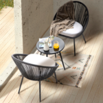 Volta Outdoor Patio Seating Set 2 Chairs and 1 Table Set (Black) Braided & Rope - Image 3