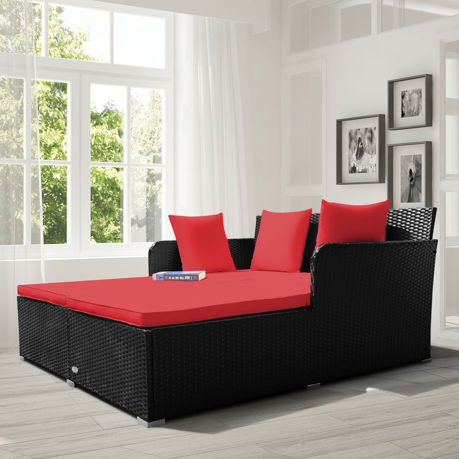 4_488_8 Maurizio Outdoor Poolside Sunbed With Cushion Daybed (Black) - Image 1