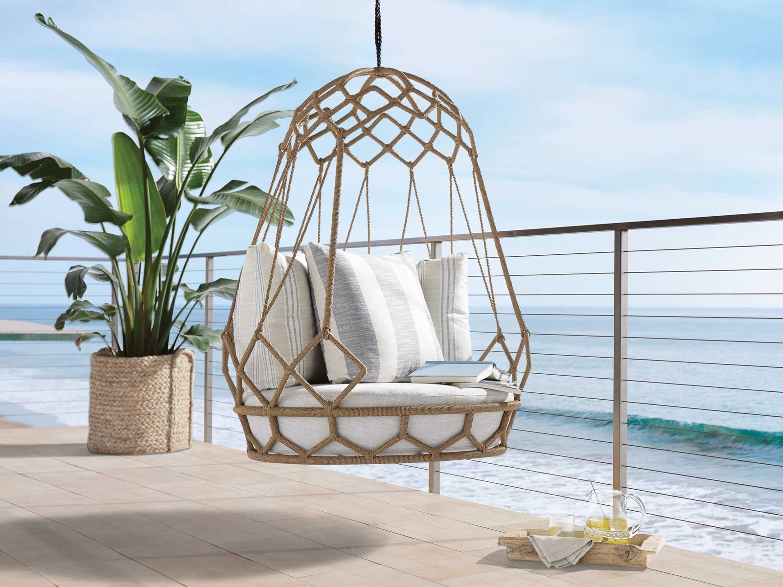 70MARCHRPKT_B210621 Vegan Single Seater Hanging Swing Without Stand For Balcony (Natural Brown) Braided & Rope - Image 1