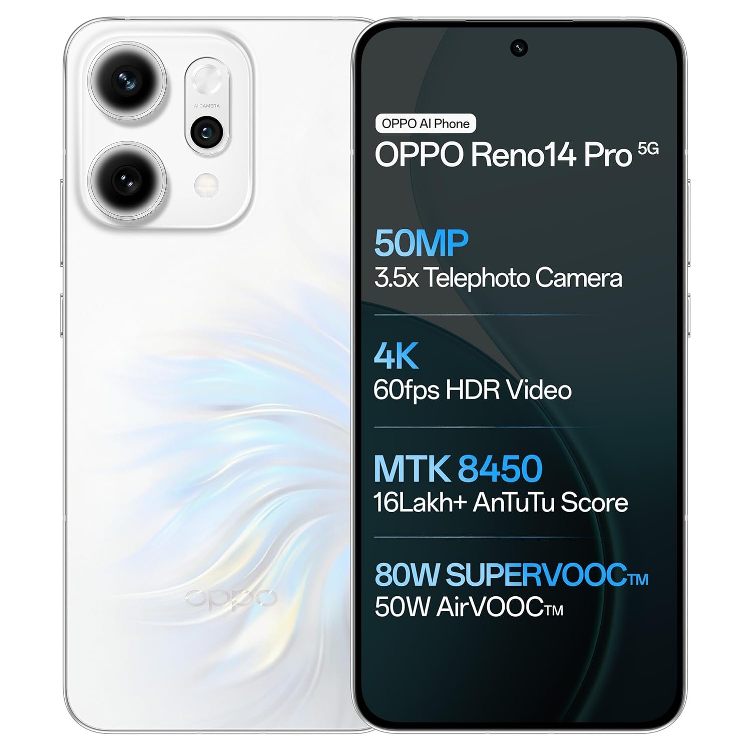 71IKLHMlRBL._SL1500 OPPO Reno14Pro 5G (Pearl White, 12GB RAM, 256GB Storage) - Image 1