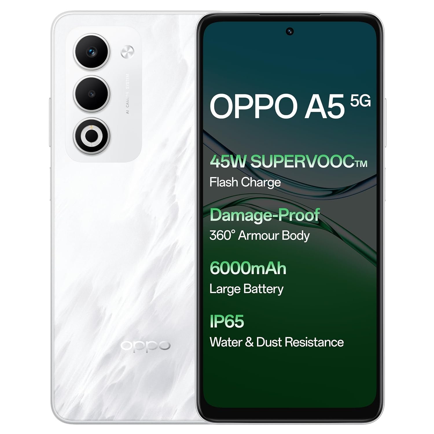 71iMn-H6MsL._SL1500 OPPO A5 5G (Mist White, 8GB RAM, 128GB Storage) with No Cost EMI - Image 1