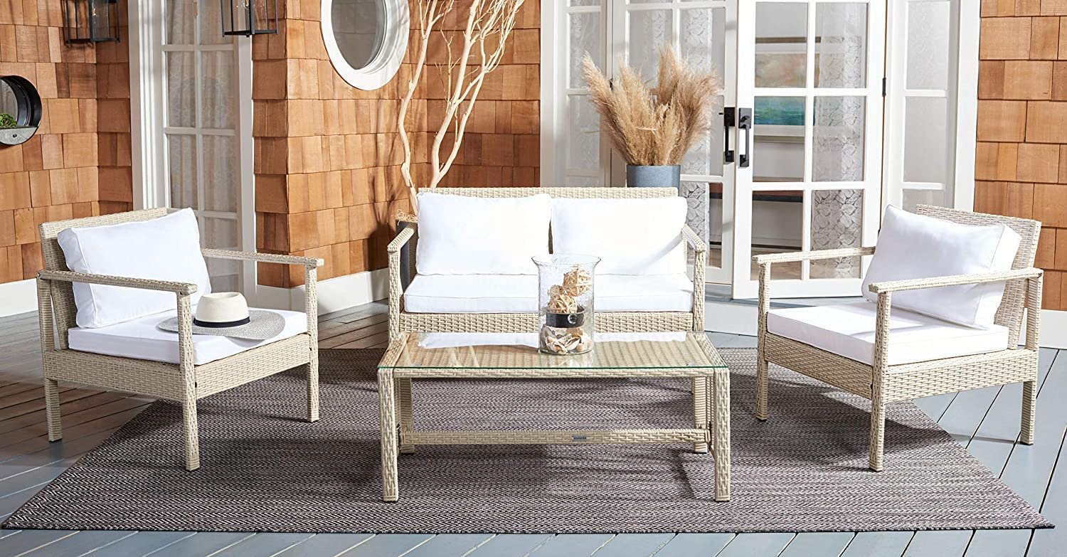 81XbZz533VL._SL1500 Mesa Outdoor Garden Balcony Sofa Set 2 Seater , 2 Single Seater 1 Center Table Set (Cream) - Image 1