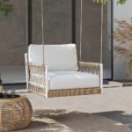 Ulek Single Seater Hanging Swing Without Stand For Balcony , Garden Swing (White + Tan) Braided & Rope - Image 5