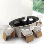 Modero Outdoor Patio Seating Set 6 Chairs and 1 Table Set (Tan + White) - Image 2