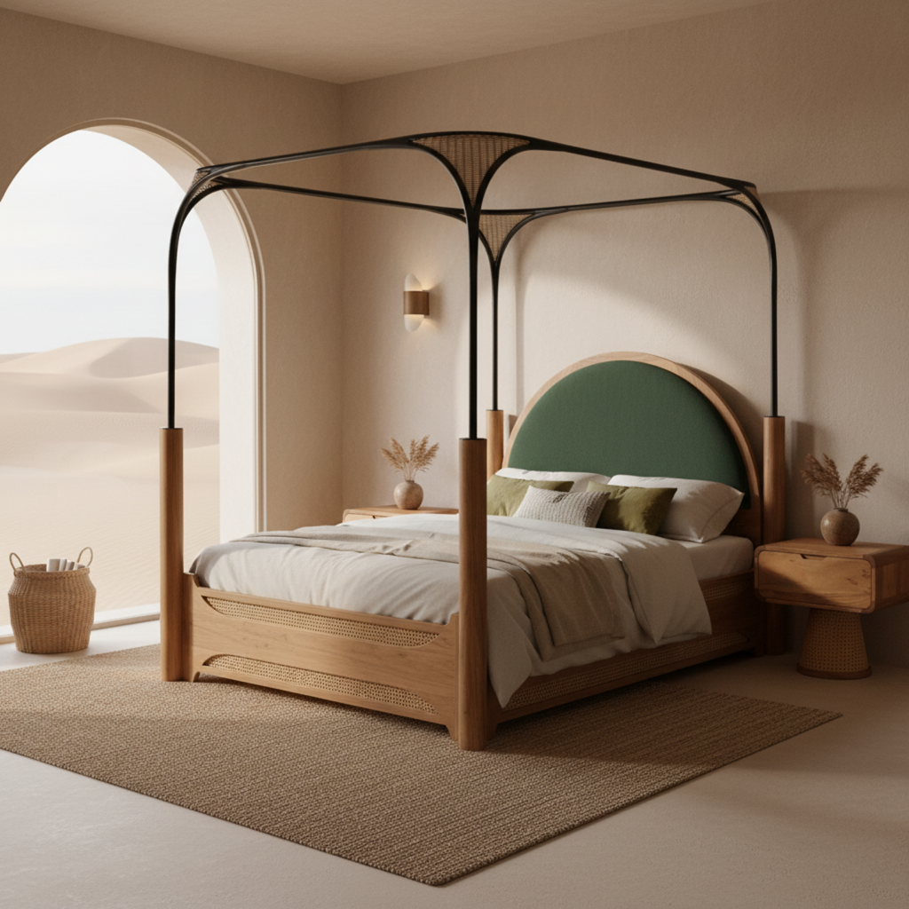 AndamanCanopyBedwithAndamanBedsideTable4n Andaman Narcodam Queen Size Bedroom Set - Image 1