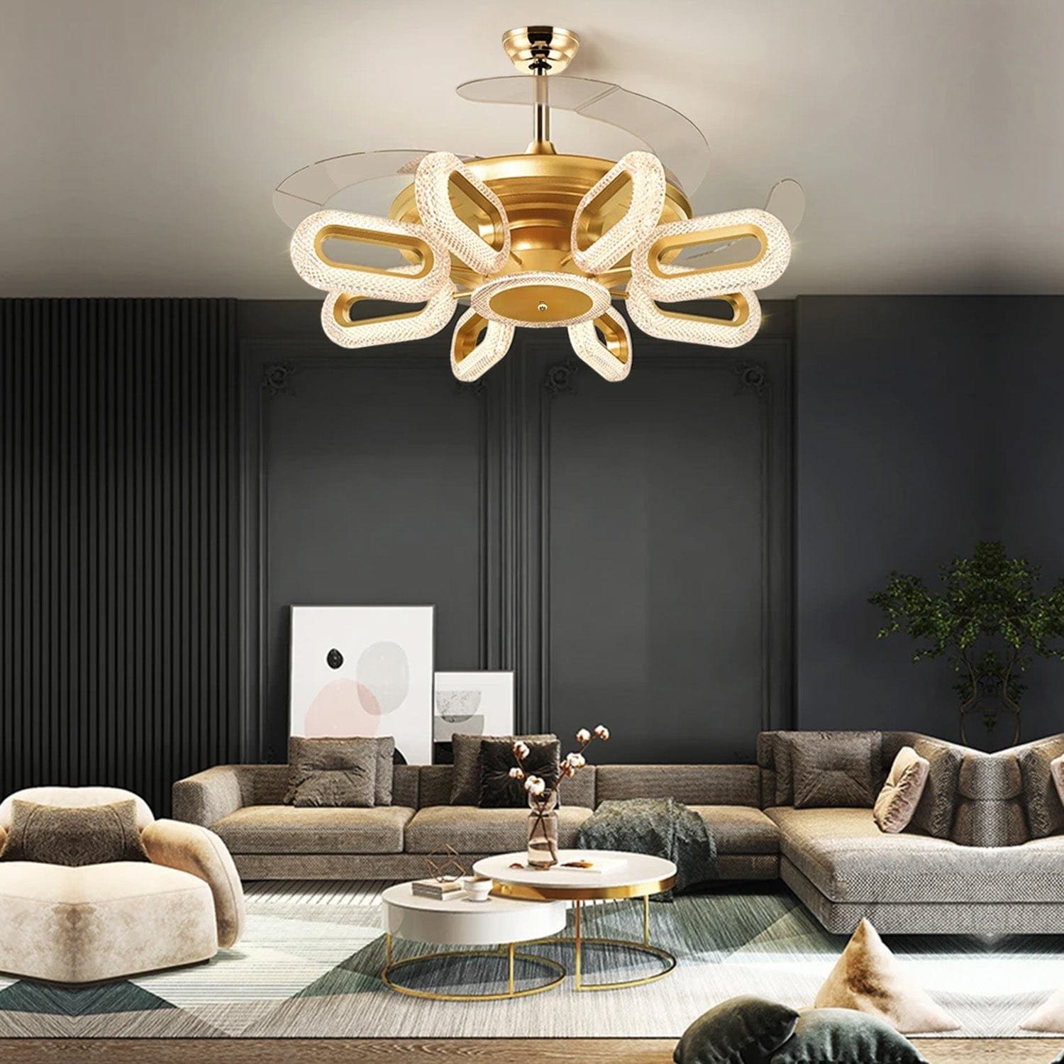 CRYSTALPENDENTCHANDELIERCEILINGFAN1_966eb1b3-414d-49db-adf0-efa21d82a52d Crystal Wormhole Chandelier Ceiling Fan with Remote Control - Image 1