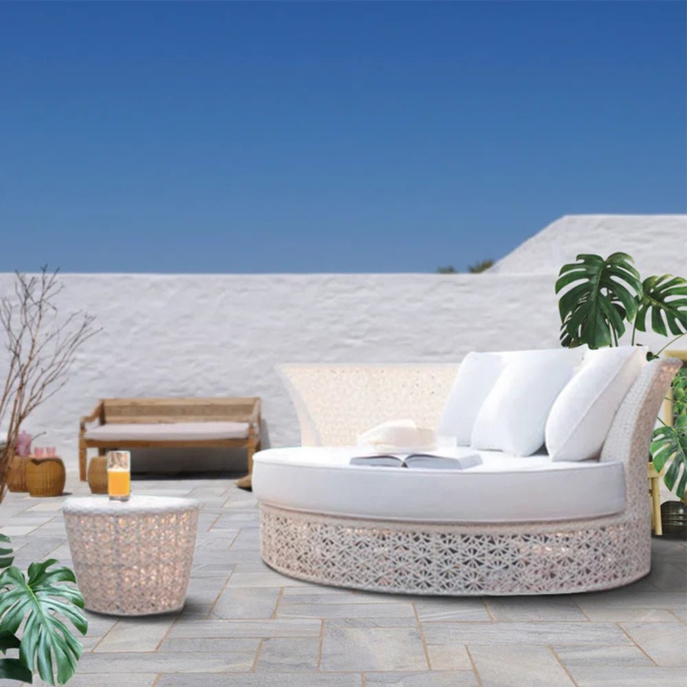 Cartlin_62.9_Wicker_Outdoor_Patio_Daybed Nery Outdoor Poolside Sunbed With Cushion Daybed With Side Table (White) - Image 1