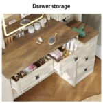Rustic Farmhouse Makeup Vanity Set – Vintage White Table with Stool - Image 9