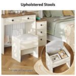 Rustic Farmhouse Makeup Vanity Set – Vintage White Table with Stool - Image 10