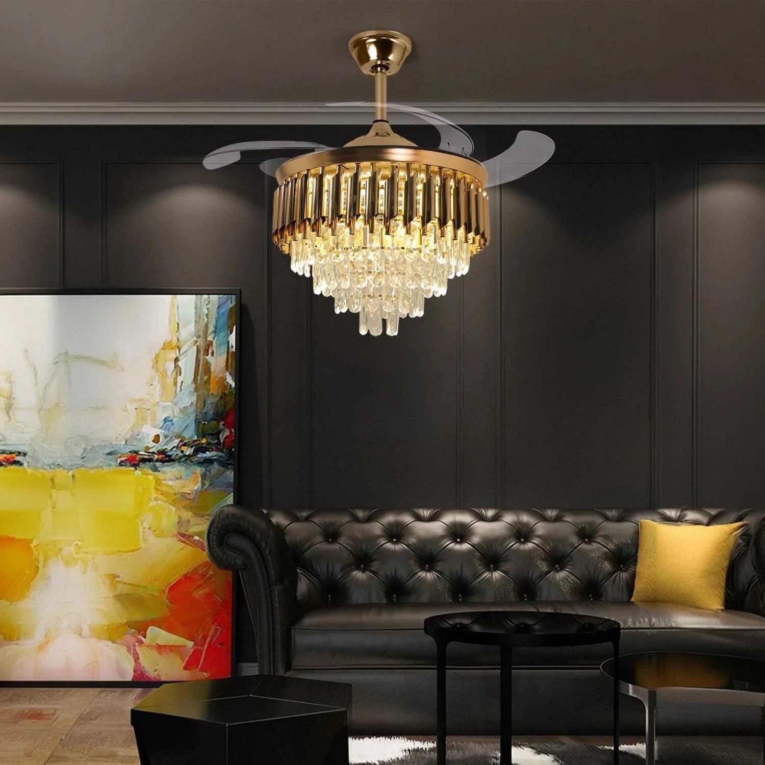 Goldenmambefanchandelier1 Golden Mamba Chandelier Ceiling Fan with Remote Control - Image 1