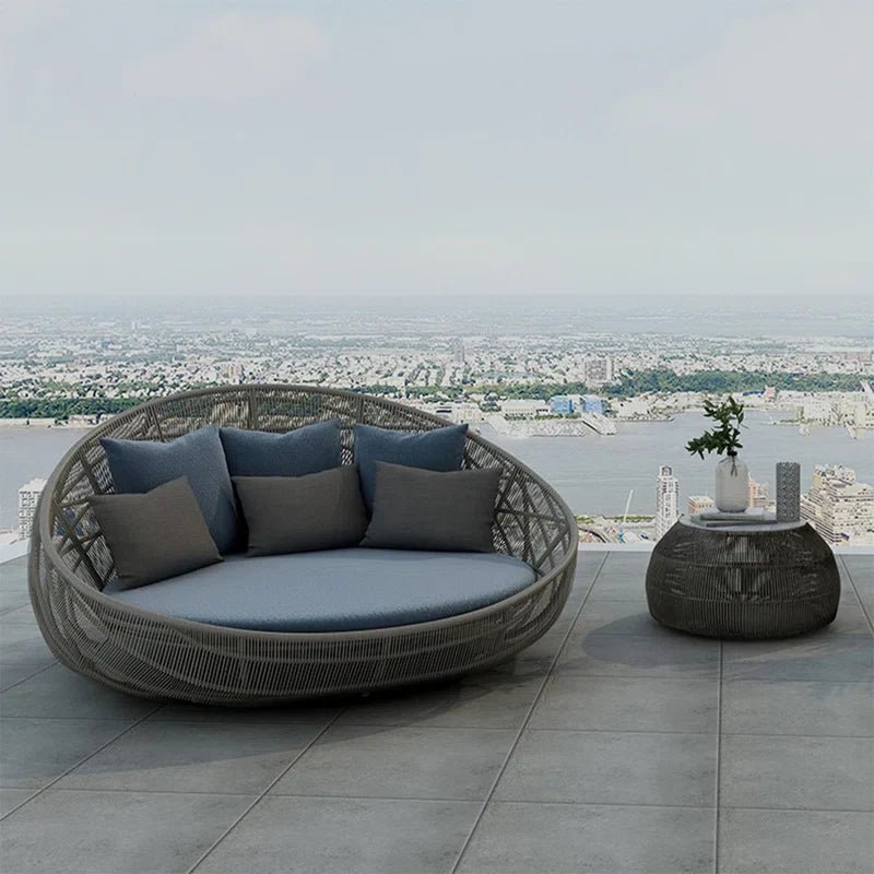 Jaiyi_74.8_Wicker_Outdoor_Patio_Daybed Perales Outdoor Poolside Sunbed With Cushion Daybed (GREY) - Image 1