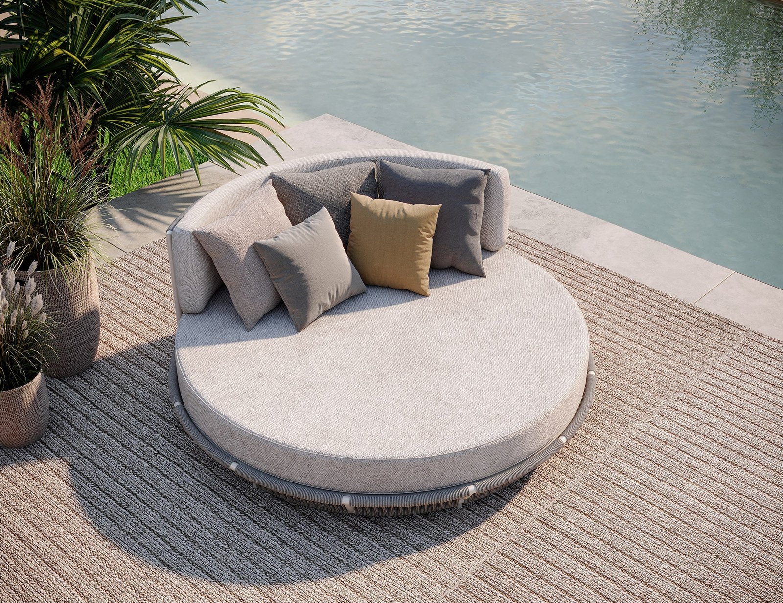 Longshore-6-Horizontal-Crop-Low-Res Nemi Outdoor Poolside Sunbed With Cushion Daybed (Grey) Braided & Rope - Image 1