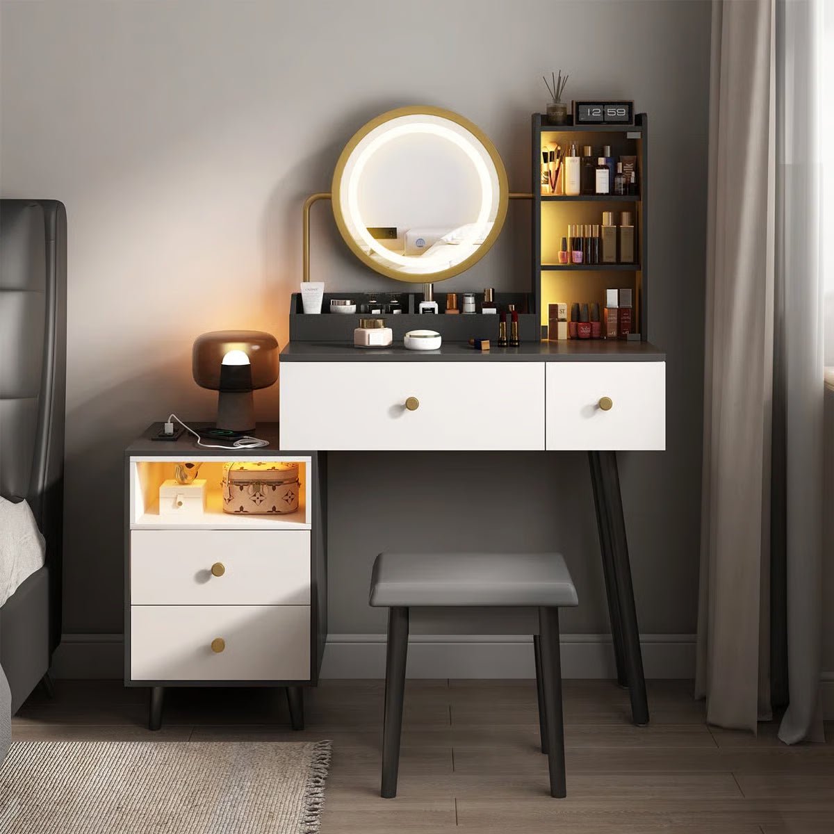 Make_Vanity_Set_with_Touch_Screen_Dimming_Mirror_1 Vanity Makeup Desk Set with Touch Screen Dimming Mirror – Modern Design - Image 1