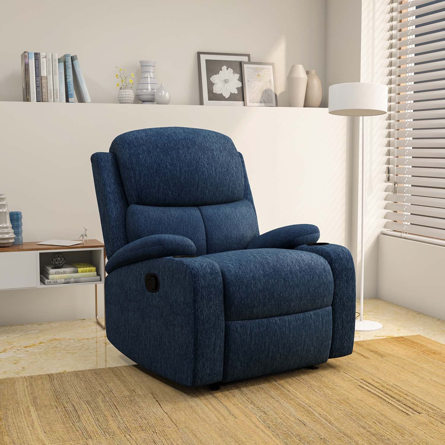 Matt_Blue Nilkamal Matt 1 Seater Fabric Manual Recliner (Blue) - Image 1