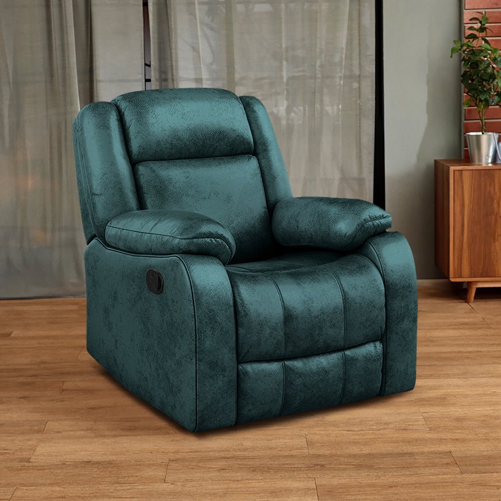 MidnightBlue Avalon Rocking & Rotating Midnight Blue Single Seater Suede Fabric Recliner - Image 1