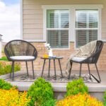 Volta Outdoor Patio Seating Set 2 Chairs and 1 Table Set (Black) Braided & Rope