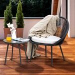 Volta Outdoor Patio Seating Set 2 Chairs and 1 Table Set (Black) Braided & Rope - Image 2