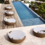 Borroni Outdoor Poolside Sunbed With Cushion Daybed (Honey Brown)