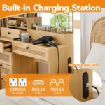 Wooden Rattan Makeup Vanity – LED Mirror with 3 Light Modes, 6 Drawers & Charging Port - Image 9
