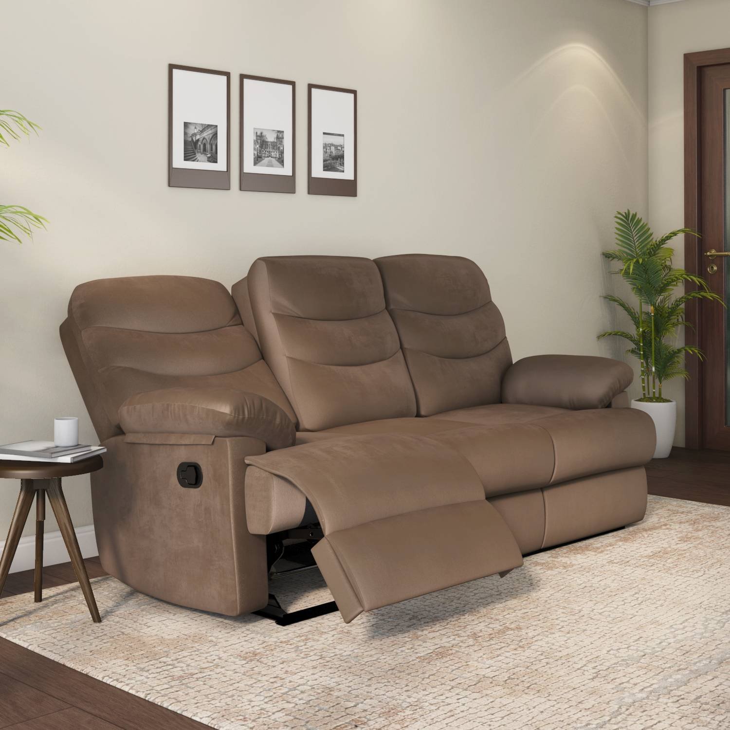 Skelton3strLS Nilkamal Skelton 3 Seater Manual Recliner (Velvet Brown) - Image 1