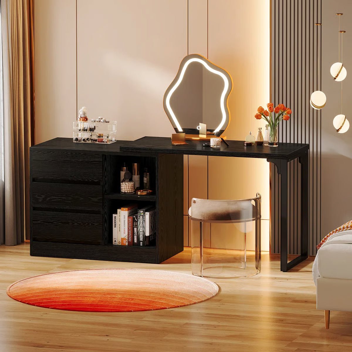 White Bedroom Vanity Table – Makeup Desk with 3 Drawers & Open Shelves - Image 3