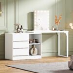 White Bedroom Vanity Table – Makeup Desk with 3 Drawers & Open Shelves - Image 2