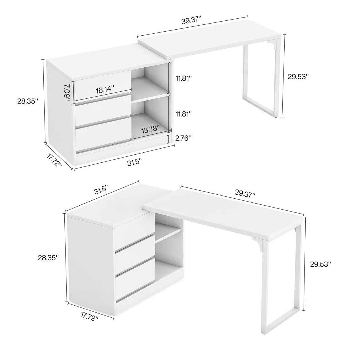 White Bedroom Vanity Table – Makeup Desk with 3 Drawers & Open Shelves - Image 4