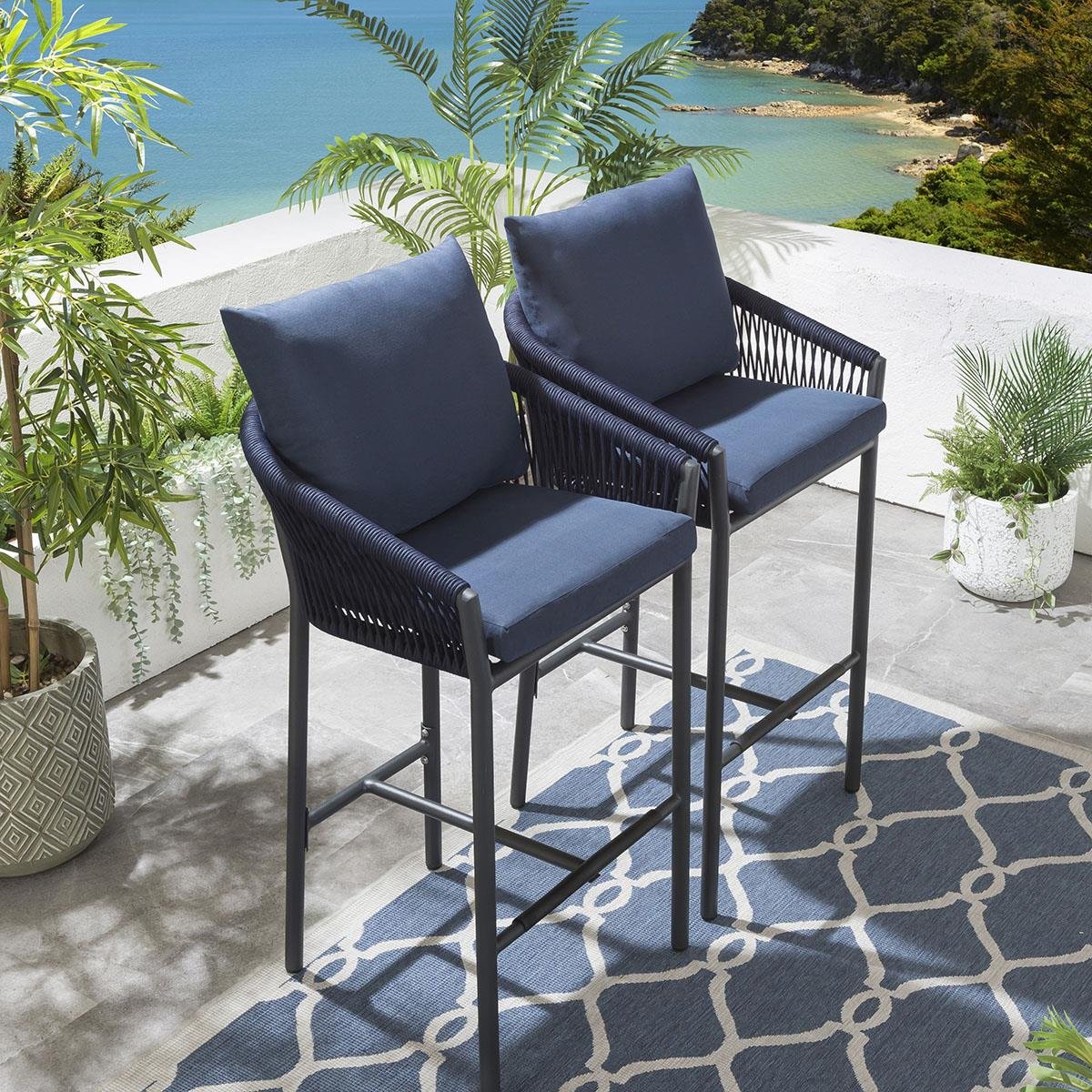 be46dbb0-6b22-433b-8aad-39663d469ffd Herminia Outdoor Patio Bar Chair 2 Chairs For Balcony Braided & Rope - Image 1