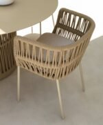 Akin Outdoor Patio Seating Set 4 Chairs and 1 Table Set (Cream) Braided & Rope - Image 2
