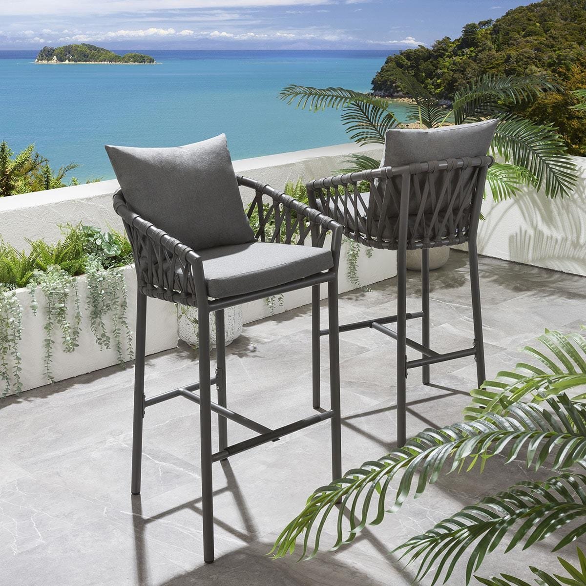 quatropi-2-verity-garden-bar-stools-grey-41347435135270 Adelina Outdoor Patio Bar Chair 2 Chairs For Balcony Braided & Rope - Image 1