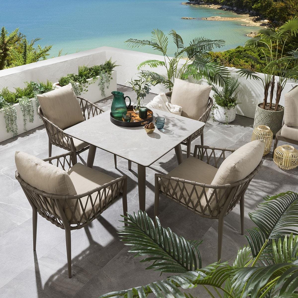 quatropi-garden-table-and-chairs-dining-set-4-seater-beige-ceramic-table-45613835092262_5972a7e4-d032-4f60-ba27-f0b74d13166d Carlos Outdoor Garden Patio Dining Set 4 Chairs and 1 Table Set Braided & Rope - Image 1
