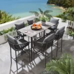 Rafaela Outdoor Patio Bar Set 6 Chairs and 1 Table Set Braided & Rope - Image 2